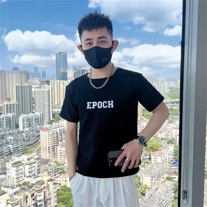 潮男短袖t恤夏季痞帅精神小伙体恤衫2023个性男士休闲上衣 T221图片