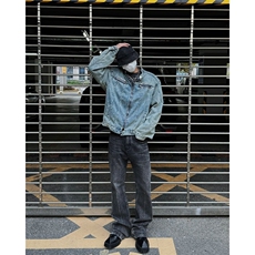 自家图，博主风cleanfit牛仔外套男美式复古垫肩夹克JK2409-P95，男装夹克，星座1007（原301D）