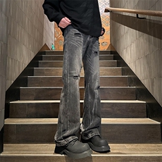 2024秋季新款外景大码美式水洗破洞微喇牛仔裤M-5XGK24522-P55，男装牛仔裤，电商A022