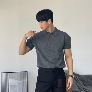 短袖t恤男polo衫夏季翻领半袖纯色体恤高端复古针织上衣  B237图片