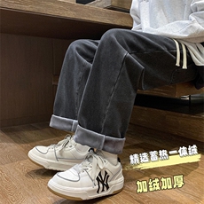 美式加绒牛仔裤男生冬季加厚抽绳直筒裤A080-9291-常规P35加绒P45，男装牛仔裤，电商A080