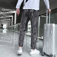 2025秋冬新款丝绒褶皱休闲裤男韩版潮流网红斑马纹社会小伙裤子，男装休闲裤，电商A327