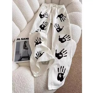 美式嘻哈裤子高街手掌印牛仔裤男女潮牌炸街长裤潮513ACK648P39图片