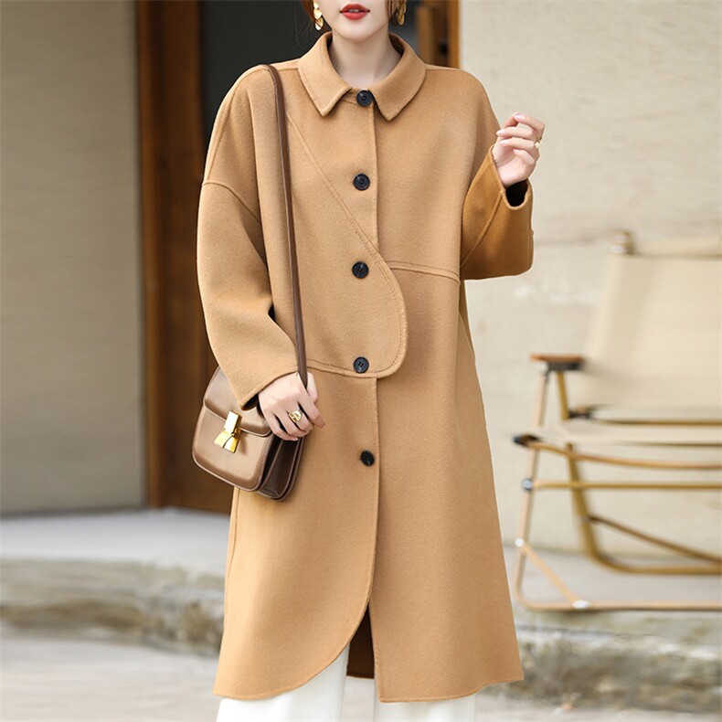 羊毛大衣女新款冬季韩版时尚流行羊毛呢子外套，女装双面呢大衣，召鑫羊绒双面呢