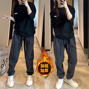加绒加厚卫裤男士秋冬季潮牌宽松弹力哈伦裤子宽松百搭束脚休闲裤图片