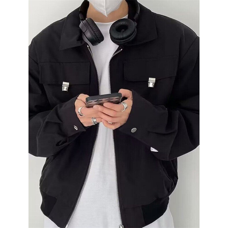 网图秋春时髦潮气质复古飞机服夹克男士垫肩翻领外套J134-P60,男装夹克,星座1001-1