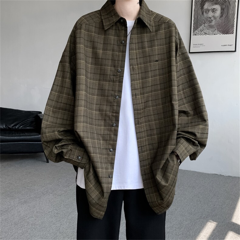 F484P65秋装新款外套衬衫休闲秋装男生宽松格子衬衣,男装衬衫,星座512-6