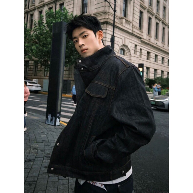 复古原牛斜领短款硬挺牛仔夹克JK0166-P85，男装夹克，星座313A(原308A-2)