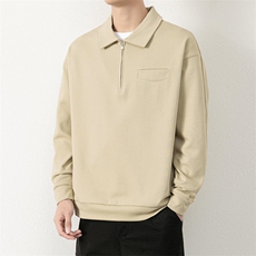 男士半拉链卫衣男款秋季潮流痞帅休闲灰色POLO领男长袖t恤，男装T恤，钱塘6003（原4033）