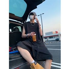 飘带设计休闲运动背心套装情侣百搭扎染脏脏背心短裤TZ899-特P63，男装牛仔裤，电商A006