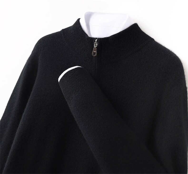 半高领拉链秋冬新款山羊绒衫男士商务休闲毛衣羊毛针织打底衫长袖，男装羊绒套衫，兴泰羊绒