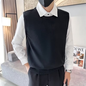 秋款假两件针织毛衣男条纹衬衫领秋季新款男装长袖外穿线衣潮S901图片