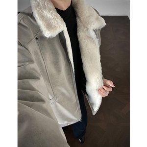 美拉德羊羔毛pu皮棉衣加绒加厚情侣棉服外套男 H1166 特P85图片