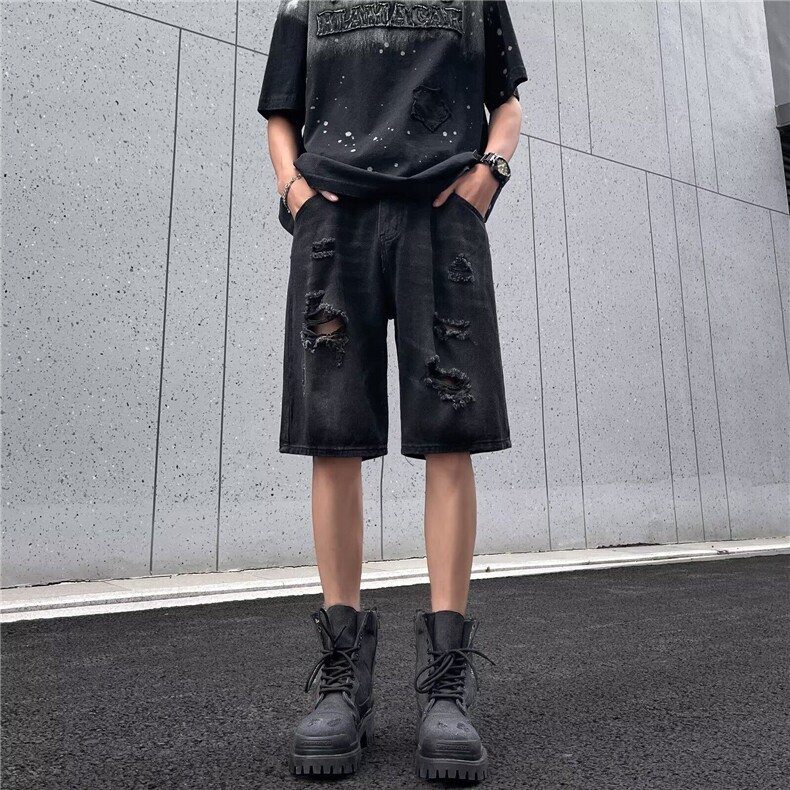 美式破洞牛仔短裤男夏季潮牌宽松休闲做旧直筒五分裤RK2859-P37,男装牛仔裤,星座412-2