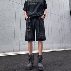 美式破洞牛仔短裤男夏季潮牌宽松休闲做旧直筒五分裤RK2859-P37，男装牛仔裤，星座412-2