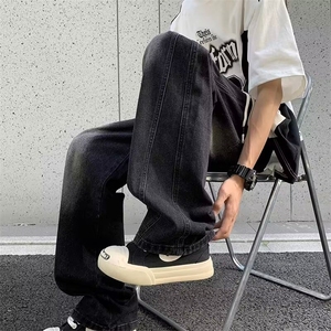 男牛仔裤渐变色复古拼接直筒宽松牛仔裤NK7076 P45图片