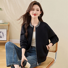 休闲珠片绣黑色外套女春季欧洲站大码上衣2025年新款时尚女装，女装短外套，美沁
