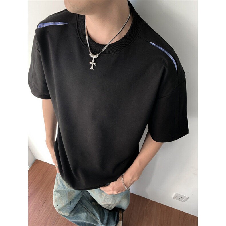 夏季高品质纯棉男士短袖T恤男纯色时尚潮牌流行上衣男图片