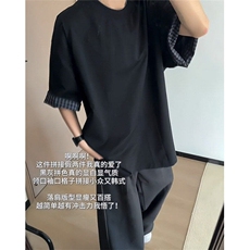 夏季纯棉撞色格子翻边设计短袖男女同款文艺时尚休闲T恤上衣T011，男装T恤，星座1116A（原606A-3）