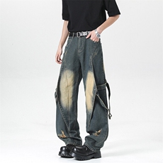 2025新款解构工装牛仔裤拼接潮流个性男高街美式现货K8372-P44，男装牛仔裤，星座512-4