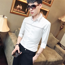 19春夏新款潮流男修身刺绣衬衫夜店发型七分袖衬衣社会风D454，男装衬衫，星座419（原A233）
