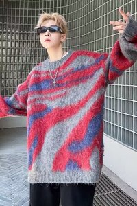 美式复古撞色马海毛慵懒风毛衣情侣冬季针织衫男女1008-M3114-p48图片