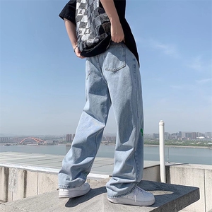 直筒牛仔裤男潮牌ins港风老爹裤印花潮流KT7096P42图片