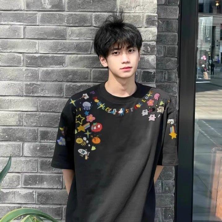 夏季新款短袖T恤宽松休闲男款个性字母印花中性穿搭上衣CTX1292,男装T恤,星座208-5