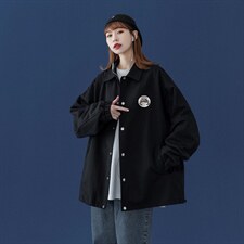 中性22秋季简约风趣味印花翻领夹克纽扣外套JK310P45控58，男装夹克，A247A