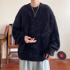 M08-P55毛衣男女加厚圆领纯色针织衫软糯慵懒风美式宽松套头，男装针织衫/毛衣，电商B323A