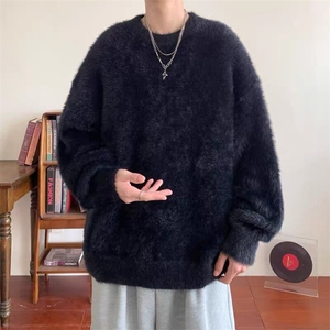 M08-P55 毛衣男女加厚圆领纯色针织衫软糯慵懒风美式宽松套头图片