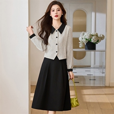 2025春秋新款套装裙优雅小香风短款外套A字半身裙气质显瘦连衣裙，女装套装/套裙，欣贝拉