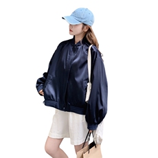 韩系学院风棒球服外套女2025秋季新款洋气宽松休闲短款藏青色夹克，女装短外套，2C258