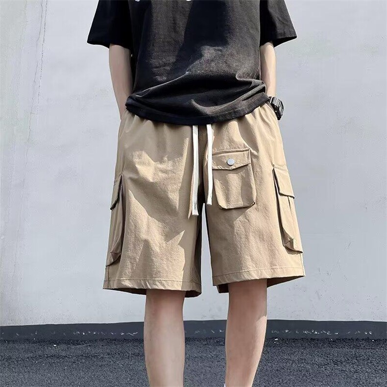 大口袋工装短裤男夏季潮牌宽松五分裤男士松紧腰休闲2840 P37图片