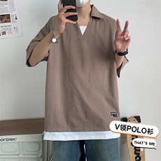 冰氧仿棉短袖港风白墙体恤休闲百搭纯色POLO衫男上衣TC3143-P35，男装T恤，星座717