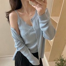 2025新款气质优雅女士百搭蕾丝吊带两件套，女装短外套，佰米娇羊绒