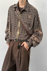 秋季新款Q2626-TP55控价88格子衬衫印染休闲宽松外套港风衬衣男，男装衬衫，电商A102