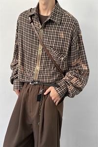 秋季新款Q2626-TP55控价88  格子衬衫印染休闲宽松外套港风衬衣男图片