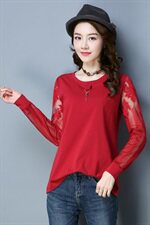 时尚舒适潮流气质T恤圆领拼接长袖2021年秋季百搭，女装T恤，丽影随形