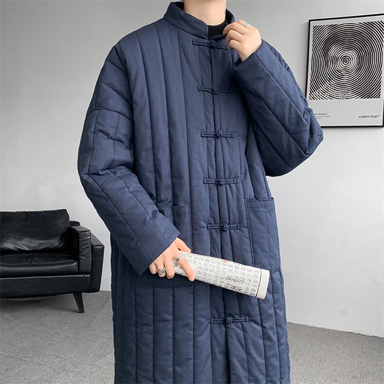 8XL-M风夹棉加厚棉麻复古禅意道袍棉衣中长款MY1704P128控158,男装棉衣,电商D206-1