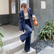 韩系休闲气质蓝色西装阔腿裤套装女春秋ootd减龄两件套爆款巨好看，女装套装/套裙，2C236