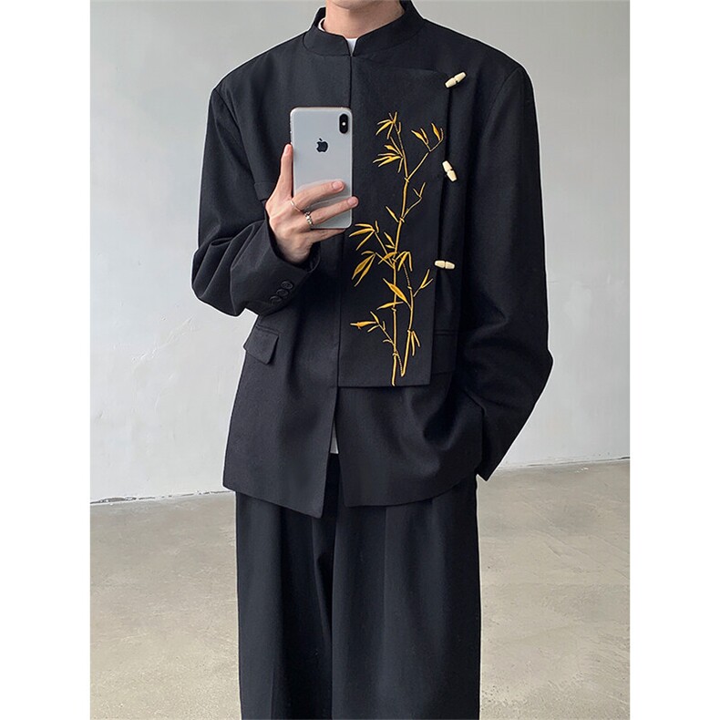 现货！25新中式TR重工刺绣喜服礼服金竹报喜立领西服xz91-p145,男装西服,电商B288