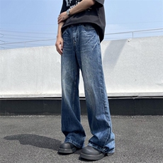美式高街vibe闪电爆裂纹牛仔裤男直筒微喇cleanfit裤子RK1750-P45，男装牛仔裤，星座412-2