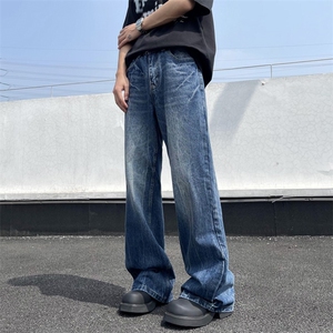 美式高街vibe闪电爆裂纹牛仔裤男直筒微喇cleanfit裤子RK1750-P45图片