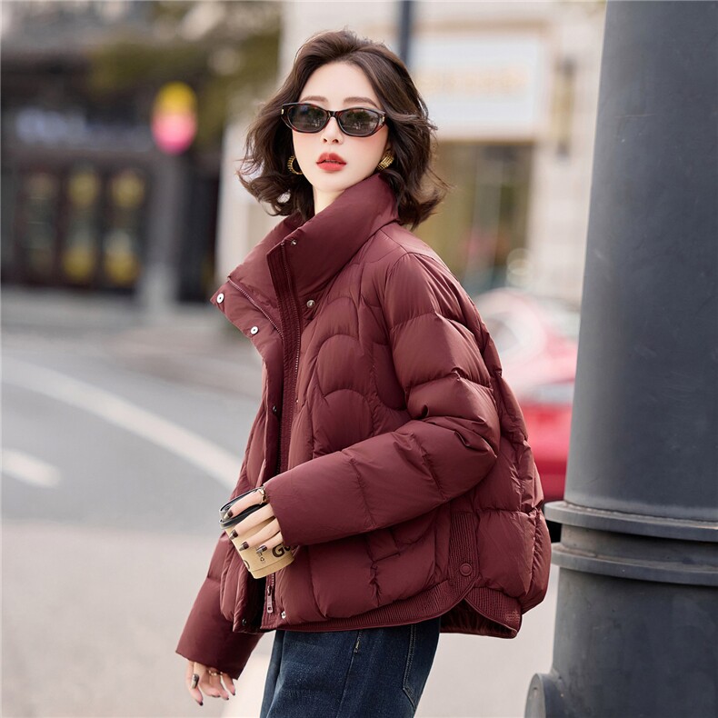 现货新款主推时尚潮流90绒羽绒服休闲冬季立领纯色女外套遮肉图片