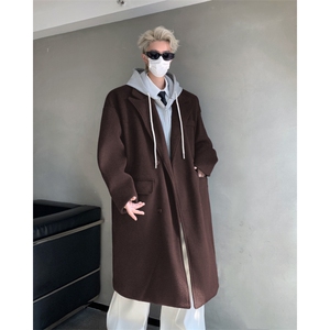 长款过膝 男装呢料呢子大衣 冬季呢子连帽外套XZ514-2-24251-P135图片