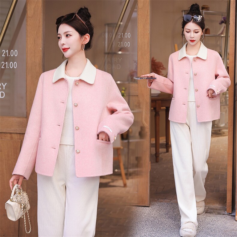 【双面羊绒现货】2023秋冬简约撞色短款小个子双面羊毛外套70毛，女装双面呢大衣，雅静靓衣