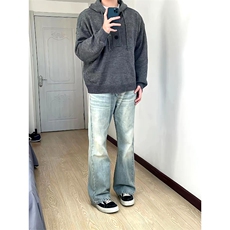 重磅秋冬装北极绒开衫毛衣美式复古休闲慵懒风针织衫加厚连帽外套，男装针织衫/毛衣，电商A486