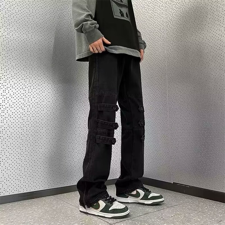 美式高街vibe水洗开叉直筒牛仔裤日常长裤中腰青少年无弹潮6020,男装休闲裤,星座506