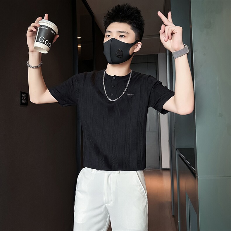 短袖毛衣针织衫半袖男修身圆领社会小伙店主风301C-DM05图片